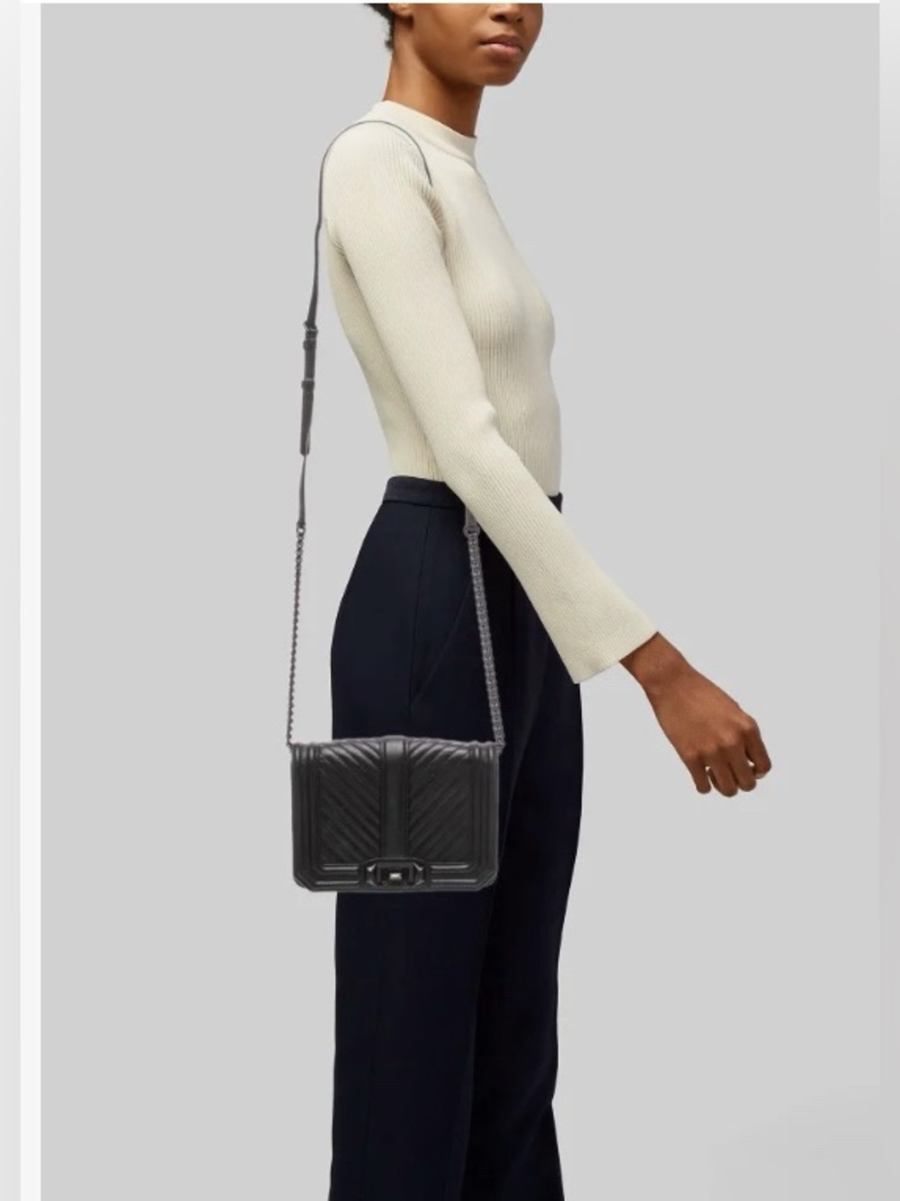 Rebecca Minkoff Black Iconic Chevron Quilted Small Love‎ Crossbody Bag